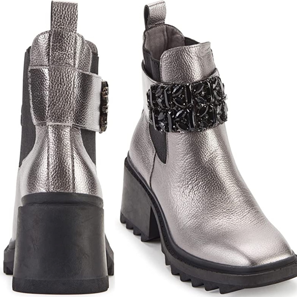 KARL LAGERFELD PARIS Pippa Crystal Embellished Platform Boot | Gunmetal Size 11